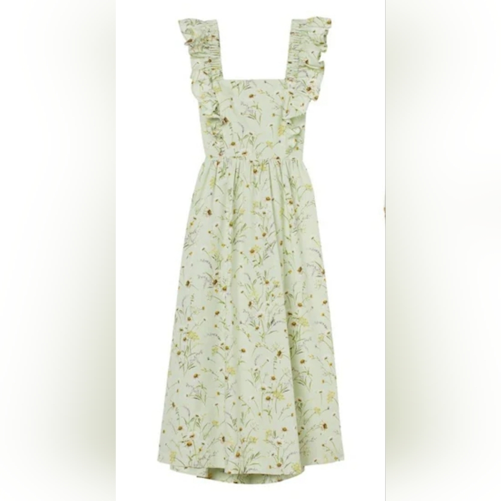 H&M Meadow Wildflowers Cottagecore Floral Dress Blogger Favorite Light Green S - Picture 3 of 16